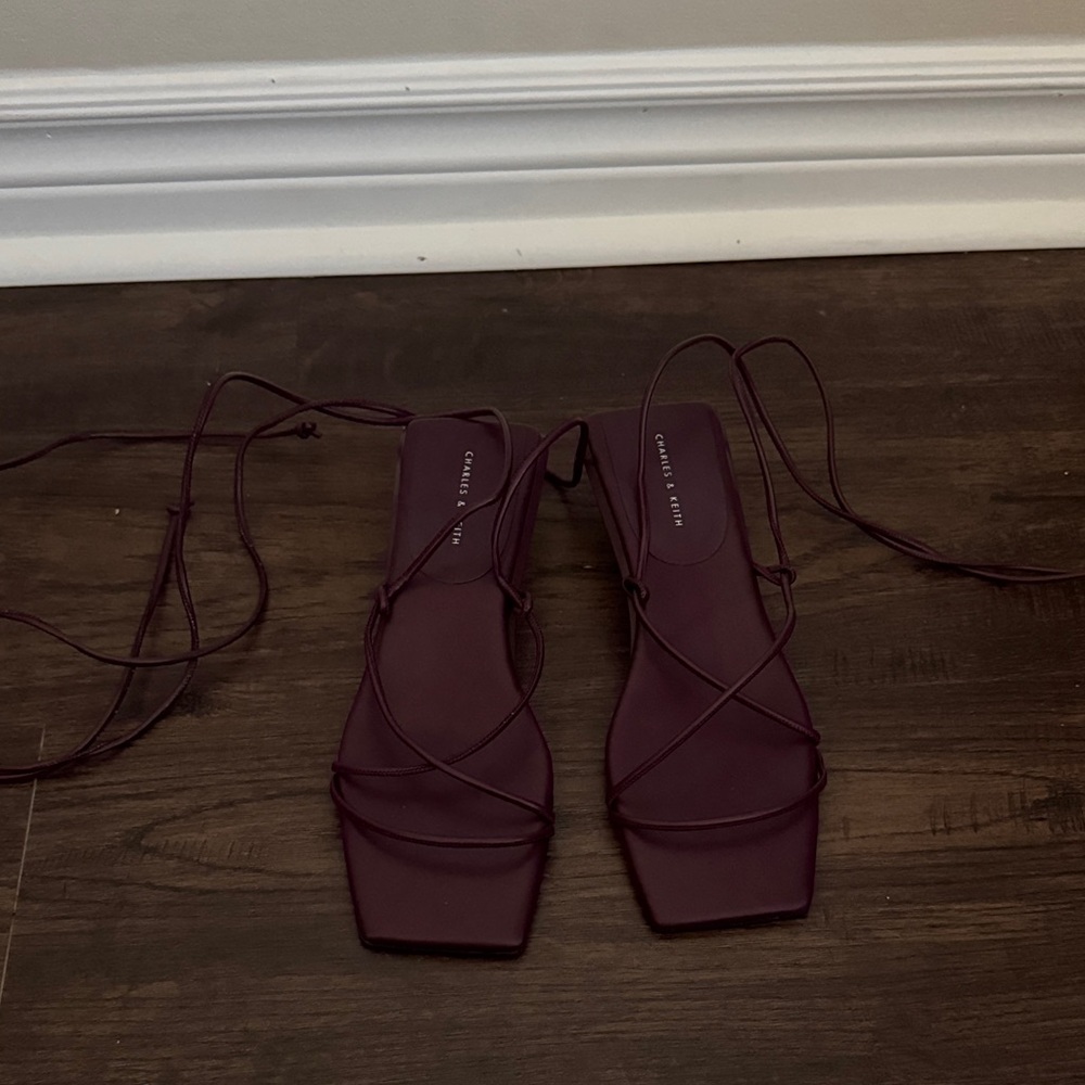 Charles & Keith Dark Purple Lace-Up Sandals